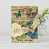 王冠の鳥音楽ノートのバラのぼろぼろの優雅 招待状 (スタンド正面)