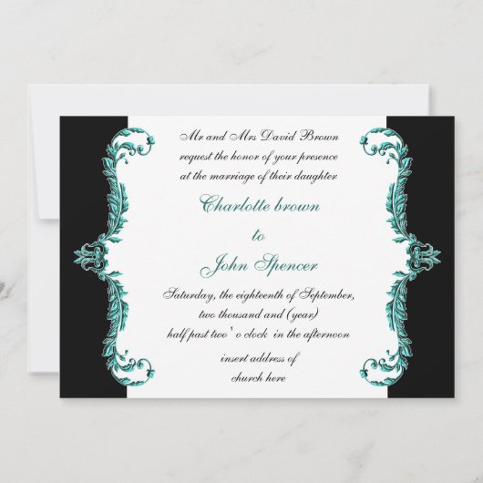 王冠の黒とアクアダマスクの招待状 招待状 (裏面)