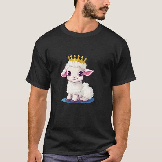王冠をかぶったかわいい子羊でロイヤルな雰囲気を Tシャツ (正面)