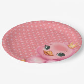 王冠をかぶったピンクのアヒル ペーパープレート (アングル)