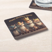 王冠をかぶった可愛い野生動物 スクエアペーパーコースター (アングル)