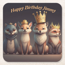 王冠をかぶった可愛い野生動物 スクエアペーパーコースター