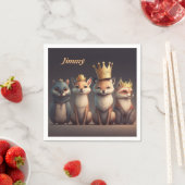 王冠をかぶった可愛い野生動物 スタンダードカクテルナプキン (インサイチュ)