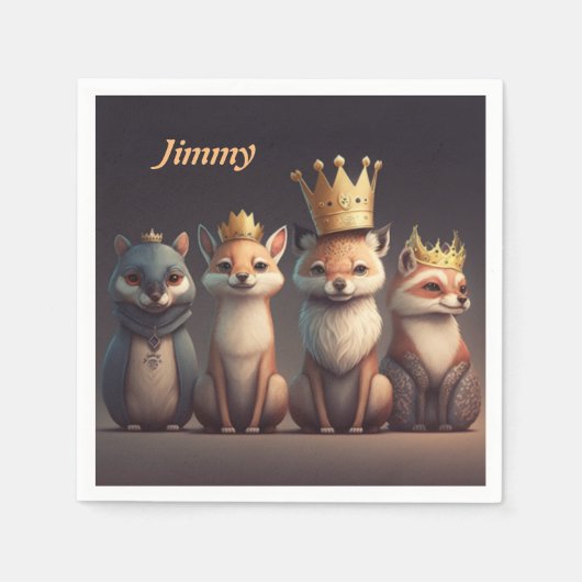 王冠をかぶった可愛い野生動物 スタンダードカクテルナプキン (正面)