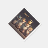 王冠をかぶった可愛い野生動物 スタンダードカクテルナプキン (角)