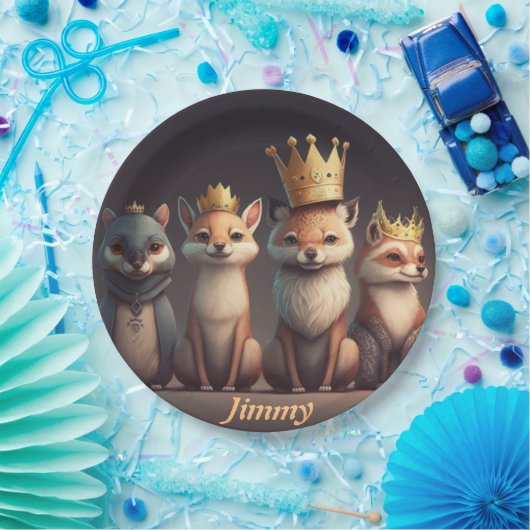 王冠をかぶった可愛い野生動物 ペーパープレート (パーティー)