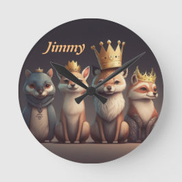 王冠をかぶった可愛い野生動物 ラウンド壁時計