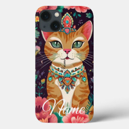 王冠をかぶった宝石の猫 iPhone 13ケース