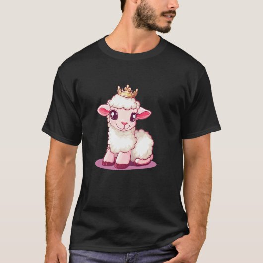 王冠をかぶった愛らしい子羊 ロイヤルな雰囲気 Tシャツ (正面)