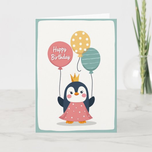 王冠をかぶった鳥の誕生日カード カード (正面)