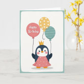 王冠をかぶった鳥の誕生日カード カード (黄色い花)