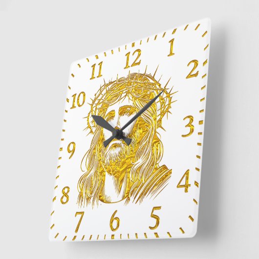 王冠を持つイエスキリストの黄金の表現 スクエア壁時計 (傾斜)