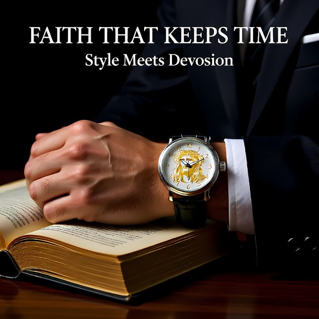 王冠を持つイエスキリストの黄金の表現 腕時計 (クリエイターアップロード済み)