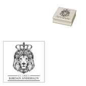 王冠を持つ手描きライオン |名前をカスタムする元Libris ラバースタンプ (押印)