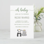 王冠を持つ赤ちゃん動物とOHベビー招待状 招待状 (スタンド正面)