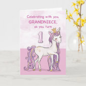 王冠を持つGrandnieceの第1誕生日のピンクの馬 カード (黄色い花)