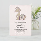 王冠を被ったかわいいラマの誕生日 招待状 (スタンド正面)