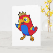 王冠を被ったキングのようなインコ カード (黄色い花)