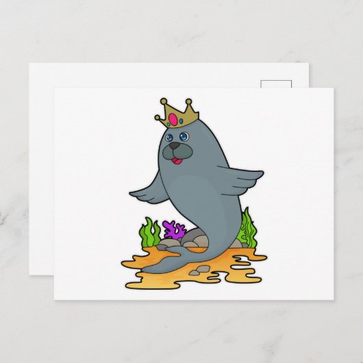 王冠を被ったキングシール ポストカード (正面/裏面)