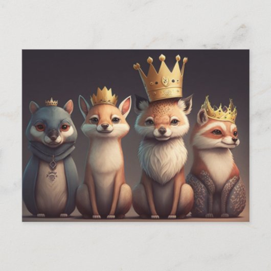 王冠を被った野生動物たち ポストカード (正面)