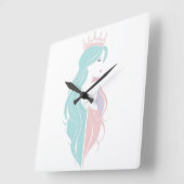 「王冠エレガント付きクイーン」パステルデザイン スクエア壁時計 (傾斜)