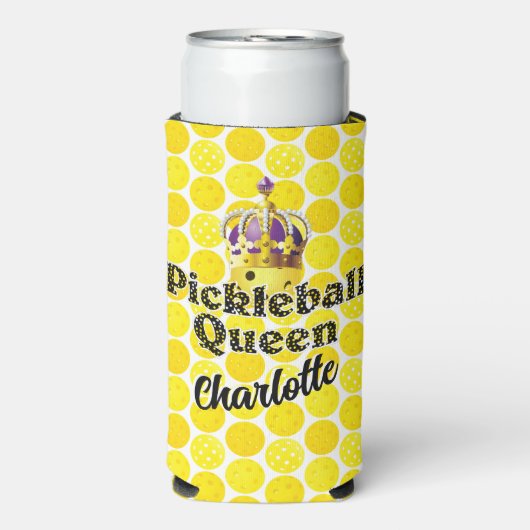 王冠パープルを着たピックボールクイーンイエローボール スリム缶クーラー (Seltzer正面)
