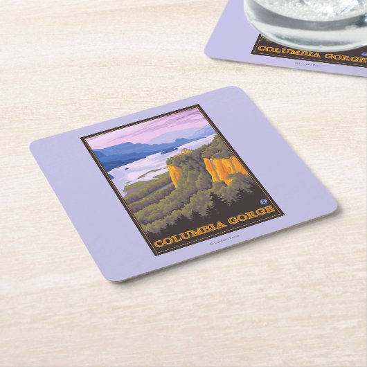 王冠ポイントとのコロンビア川の峡谷場面 スクエアペーパーコースター (アングル)