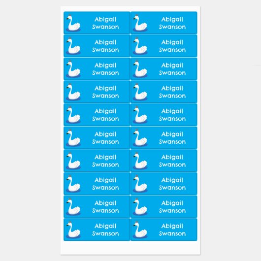 王冠マンガが描かれた可愛い白い白鳥パーソナライズされた ラベル (シート)