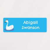 王冠マンガが描かれた可愛い白い白鳥パーソナライズされた ラベル (デザイン2)