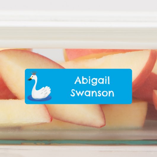 王冠マンガが描かれた可愛い白い白鳥パーソナライズされた ラベル (貼付)