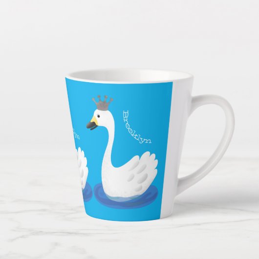 王冠マンガのかわいい白い白鳥 カフェラテマグ (右)