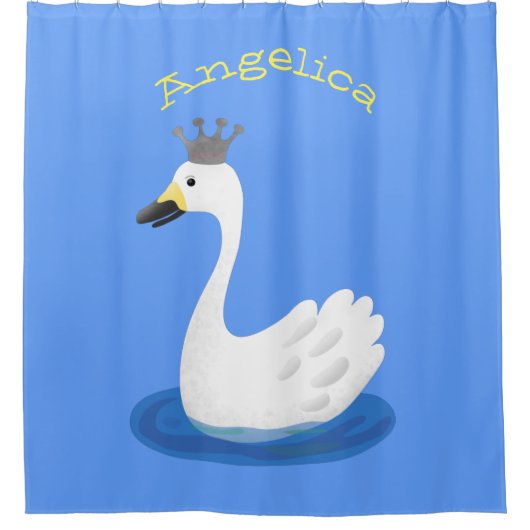 王冠マンガのかわいい白い白鳥 シャワーカーテン (正面)
