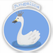 王冠マンガのかわいい白い白鳥 シール (正面)