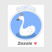 王冠マンガのかわいい白い白鳥 シール (シート)