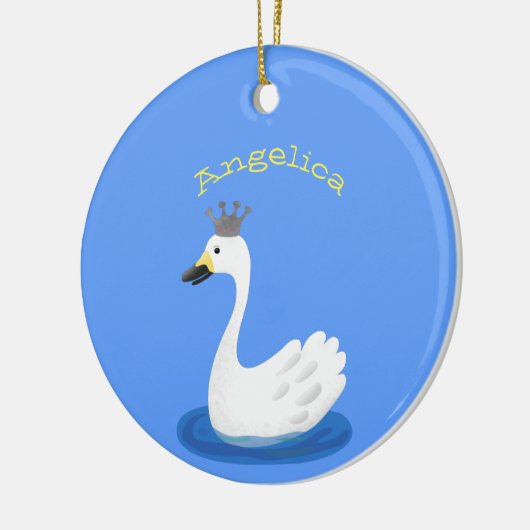 王冠マンガのかわいい白い白鳥 セラミックオーナメント (左)