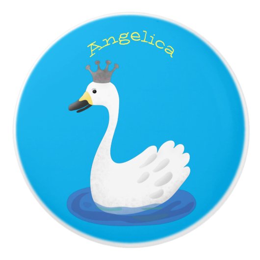 王冠マンガのかわいい白い白鳥 セラミックノブ (正面)