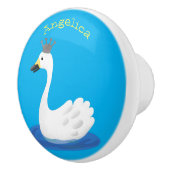 王冠マンガのかわいい白い白鳥 セラミックノブ (右)