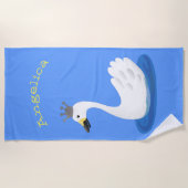 王冠マンガのかわいい白い白鳥 ビーチタオル (正面)