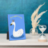 王冠マンガのかわいい白い白鳥 フォトプラーク (側面)