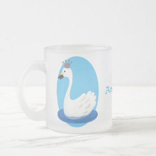 王冠マンガのかわいい白い白鳥 フロストグラスマグカップ