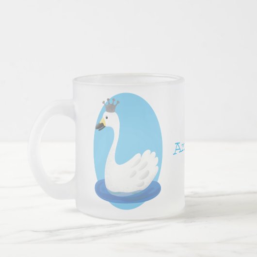 王冠マンガのかわいい白い白鳥 フロストグラスマグカップ (左)