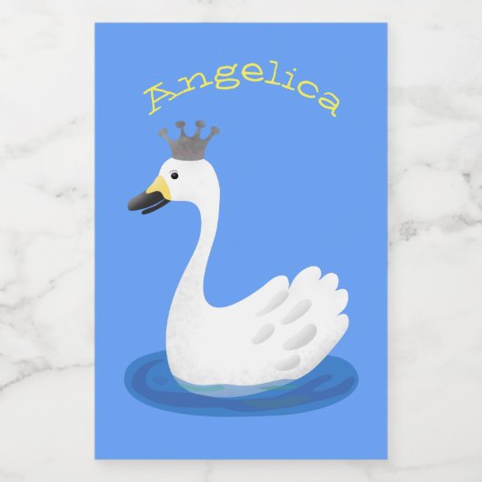 王冠マンガのかわいい白い白鳥 フードラベル (シングルラベル)