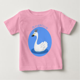 王冠マンガのかわいい白い白鳥 ベビーTシャツ
