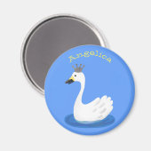 王冠マンガのかわいい白い白鳥 マグネット (正面/裏面)