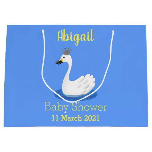 王冠マンガのかわいい白い白鳥 ラージペーパーバッグ (正面)