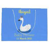 王冠マンガのかわいい白い白鳥 ラージペーパーバッグ (裏面)