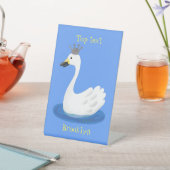 王冠マンガのかわいい白い白鳥 台座サイン (インサイチュ)