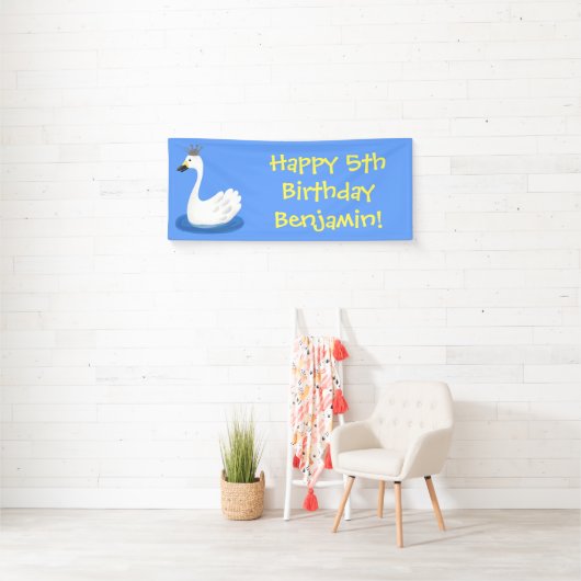 王冠マンガのかわいい白い白鳥 横断幕 (インサイチュ)