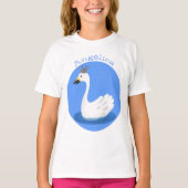 王冠マンガのかわいい白い白鳥 Tシャツ (正面)