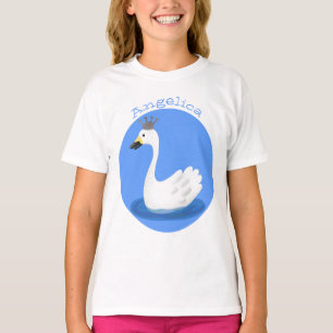 王冠マンガのかわいい白い白鳥 Tシャツ